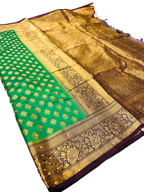 Art Silk Saree With Beautiful Stone Work With Contrast Pallu And Blouse