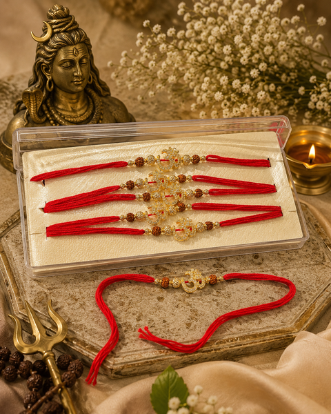 OM design American Diamond Stylish stone designer Rakhi with pearl detailing