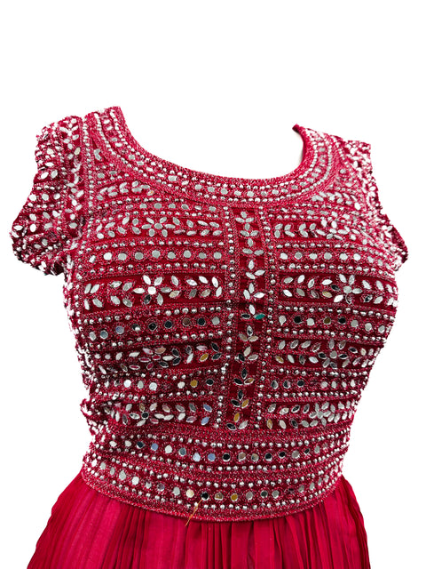 Georgette based embroidery with mirror work design beautiful flared Kameez with georgette Lehnga and georgette dupatta