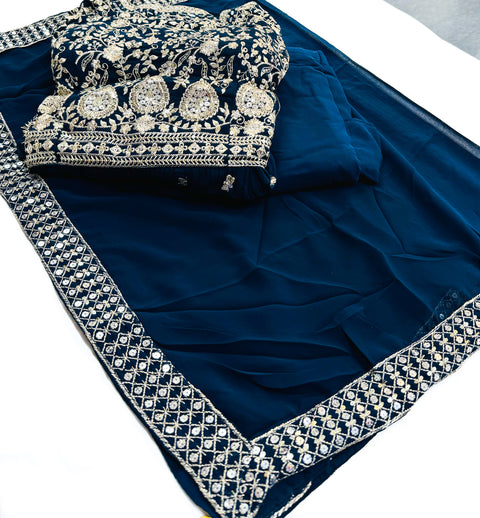 Georgette based embroidery work designer Nayra Cut kameez with plazo and georgette  based embroidery work dupatta