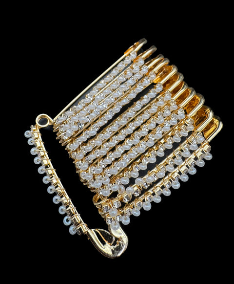 Medium size Pearls with stones studded Fancy Safety Pins (price per bunch displayed in picture)