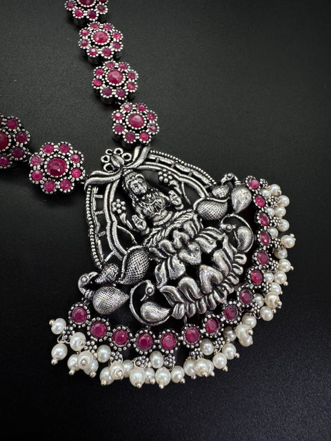 Lakshmi ji statue design Beautiful work oxidised necklace with earrings