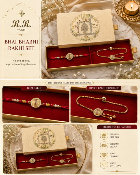 (Video clip attached )Bhai Bhabhi special American diamond stones Rakhi ,Stylish with pearl detailing, presented in a premium gift box(slight variation in design is possible)