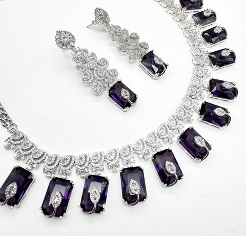 Beautiful American Diamond semi Bridal Necklace With deep Violet Crystals