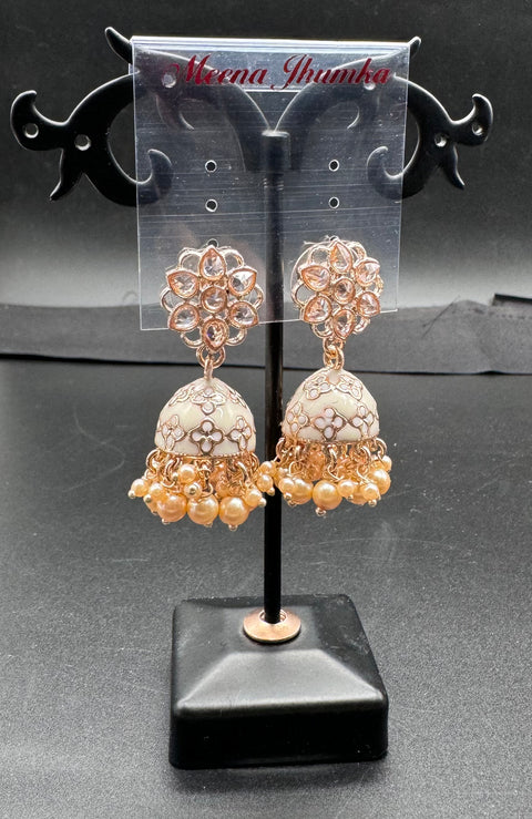 Polki Stone With Pearls Work Beautiful Meenakari Jhumka