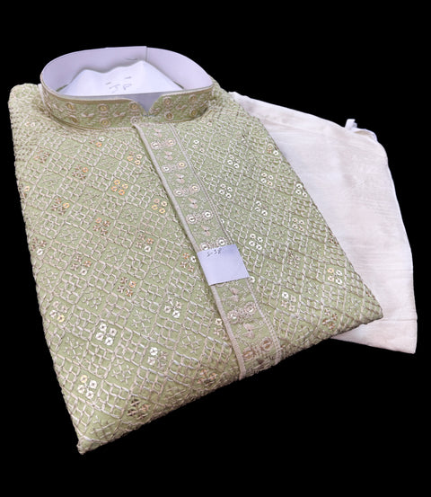 Pure Rayon Based Beautiful Embroidery Work At Front And Back With Sequins Work Designer Kurta & cream Pajama