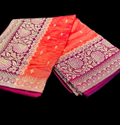 Pure and very soft georgette silk based embroidery work on border with stones work all over on sarees embroidery Pallu and contrast Embroidered blouse