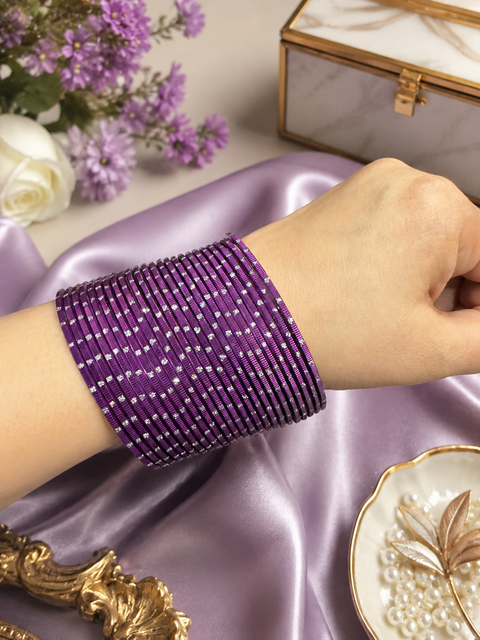Silver Shimmer dotted metal bangles 2 dozen in 1 Set (slight variation in color & design may occur)