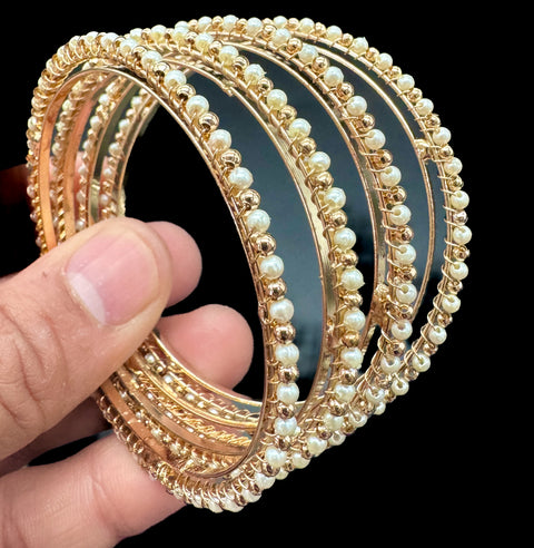 Gold color Pearls bangles set of 4 bangles (Price per set)