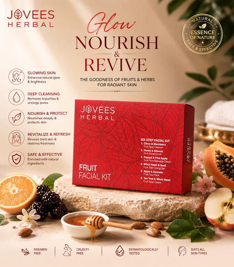 Jovees Herbal Fruit Facial Kit With 6 Easy Steps (Multiple Use) | Unisex | Hydrates, Reduces Fine Lines,Tanning & Dullness