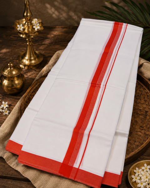 Woven Cotton Kerala Mundu / Dhoti in White ( 3.75 mtrs )Kurta not included,slight variation is possible