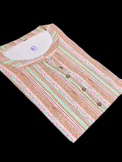 Pure Cotton based Printed short Kurti for girls /Ladies (Size 38 - length 28 inches, Size 42 ,46, 48 length -31 inches)sleeves 17 inch