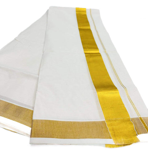 (Size 8- 26.5 inch length) Woven Cotton Mundu / Dhoti in Off White (Readymade)Shirt and Veshti not included