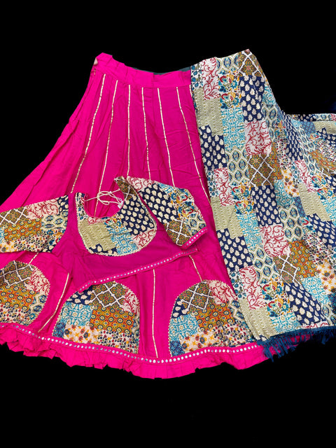 Size 42and can be altered up to size 44) Pure Rayon based full bigger flared Chaniya with beautiful blouse and printed Rayon Dupatta