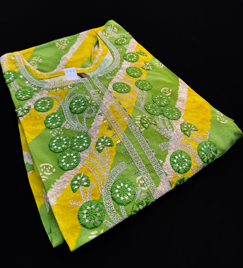 Embroidered neck design Pure Rayon base printed kurti