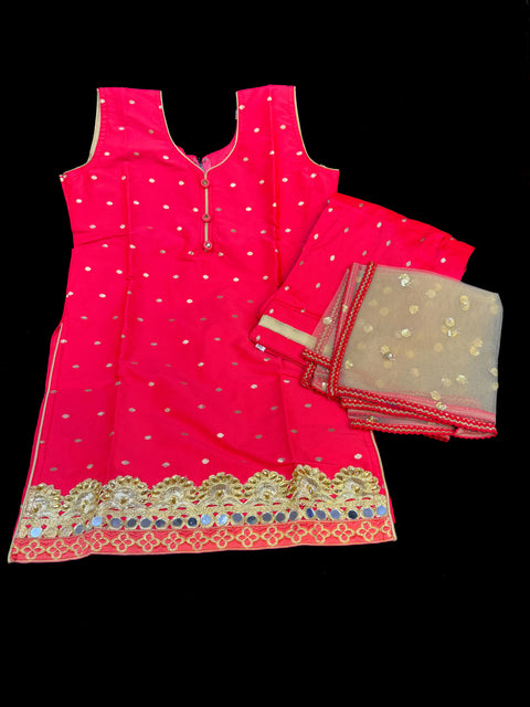 Neon Pink colour silk based kids punjabi suit