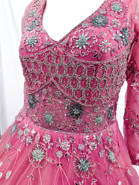 Netting Based Beautiful Mirror & Stone Work Designer Party Gown