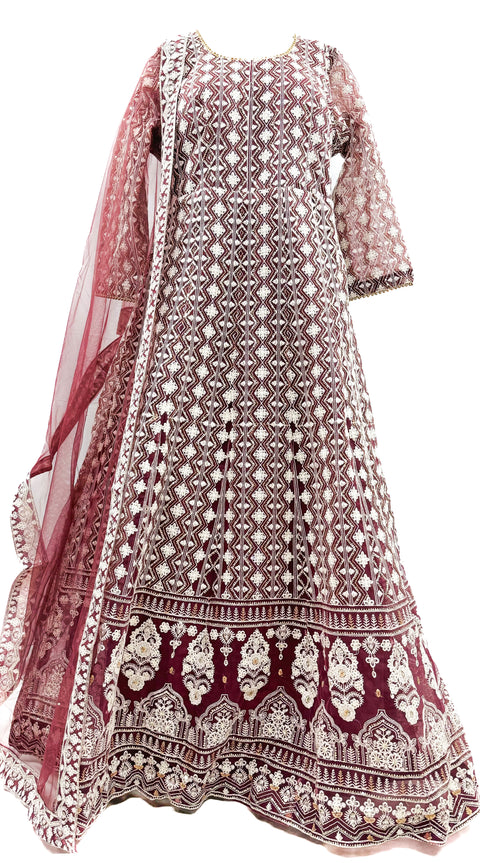 Netting based lakhnavi work with sequins design Heavy Ken ken designer gown netting dupatta( video clip attached for reference )