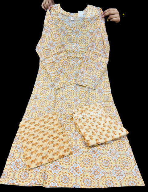 Pure Rayon cotton base printed kurti with pants and dupatta