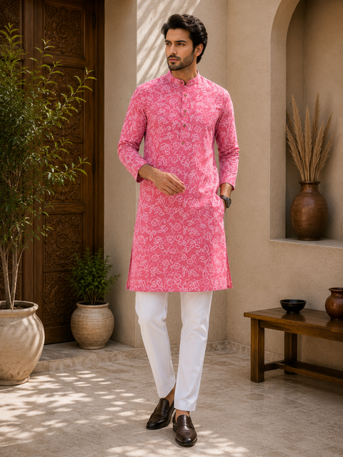 Pure cotton based Men’s Printed kurti (sizes mentioned in inches ,not according to the label on Kurti)size 44 kurti- Length 40 inches and size 46-length 42 inches ) Kurti only. Pants not included.