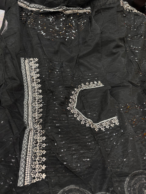 (Video Clip attached )Heavy work designer Saree with netting base fabric and stones work design all over with heavy embroidery work