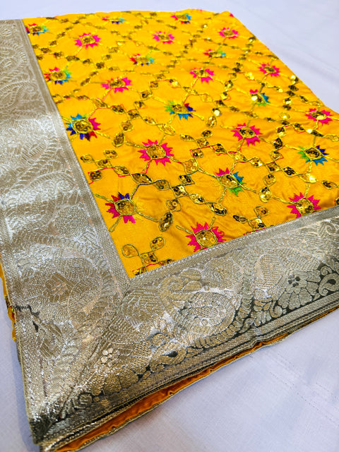 Silk Based heavy Embroidery Work with sequined design work Rumala Sahib Double Set With Palkan