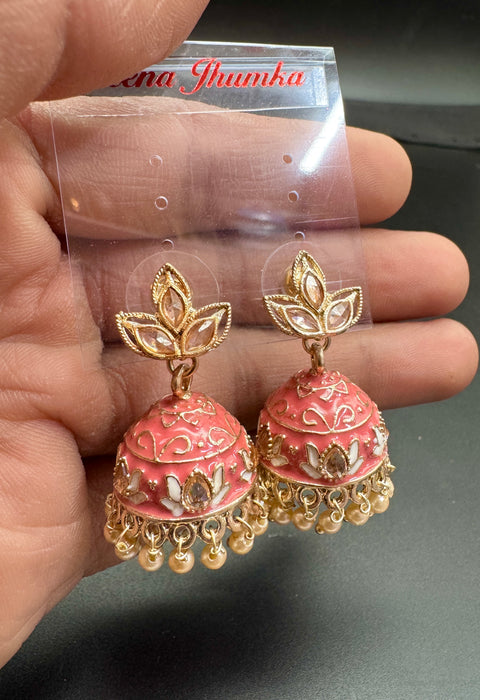 Polki Stone With Pearls Work Beautiful Meenakari Jhumka