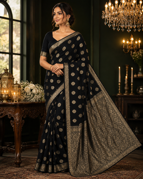 Very Soft Pure georgette chiffon based Beautiful zari work Banarasi look Saree(Blouse Shown Is For Reference Only. The Blouse Piece Is Included With The Saree As Unstitched Fabric)(slight variation in color and design is possible )