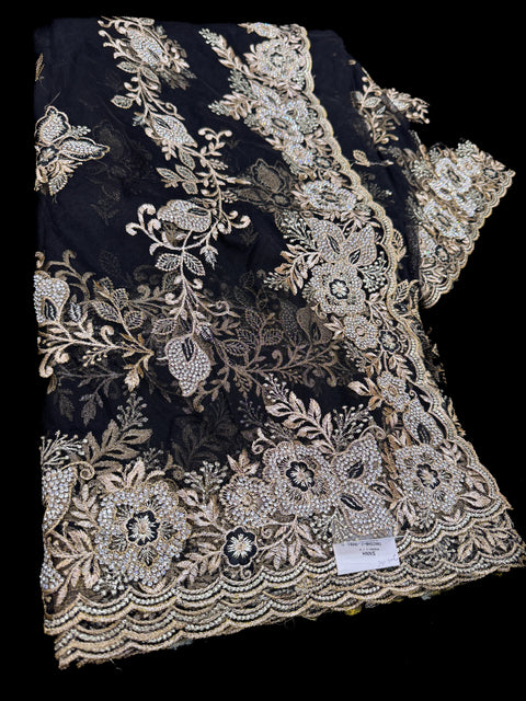 (Video Clip attached )Heavy work designer Saree with netting base fabric and stones work design all over with heavy embroidery work