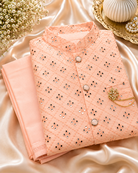Mirror work Jacket with Raw Silk based Kurta & pants (slight variation in color and design is possible )