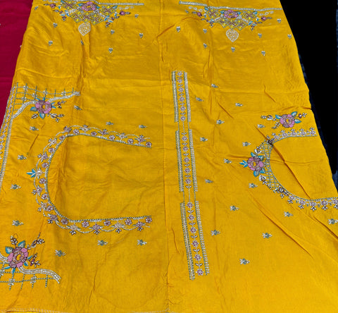 (Video clip attached) Beautiful soft silk Saree with hand embroidery work and designer contrast blouse with embroidery design