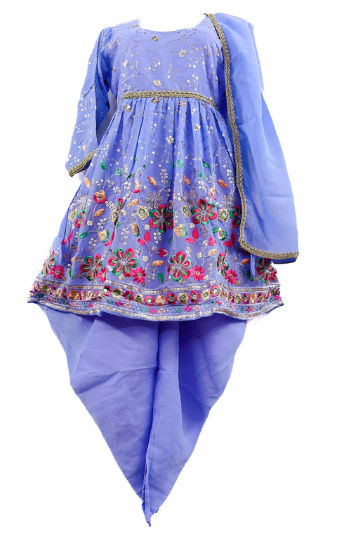 Georgette based sequinned with Embroidery work with lace border work beautiful Dhoti suit for Kids