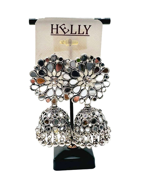 Mirror design oxidised Jhumka