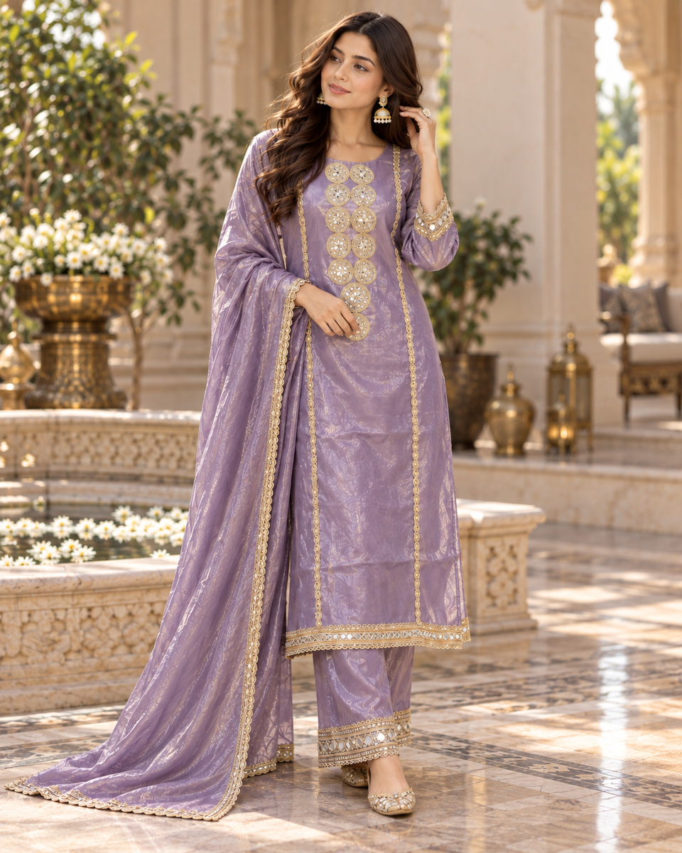 Lavender color fendy silk, luxurious fabric with a subtle shine. Featu ...