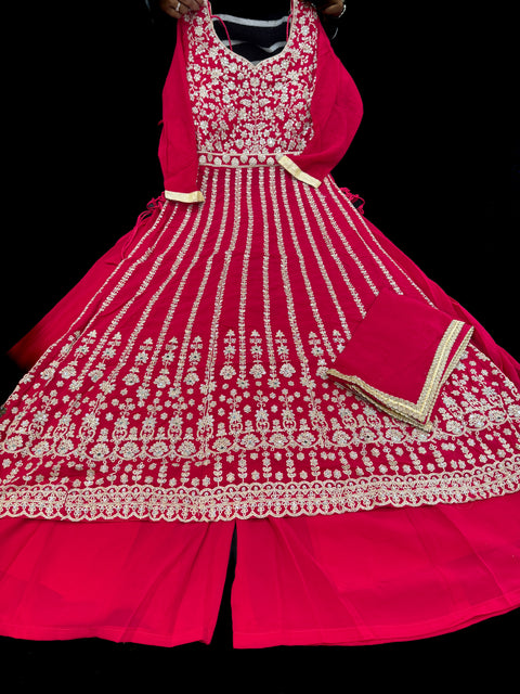 Georgette based original Mirror work with heavy embroidery work Nayra cut kameez with plazo & dupatta