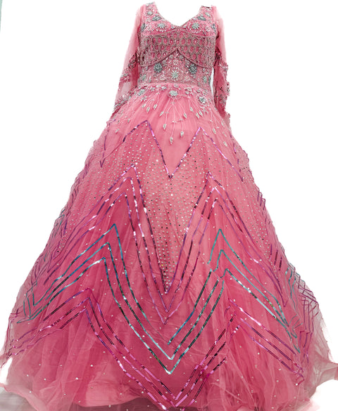 Netting Based Beautiful Mirror & Stone Work Designer Party Gown