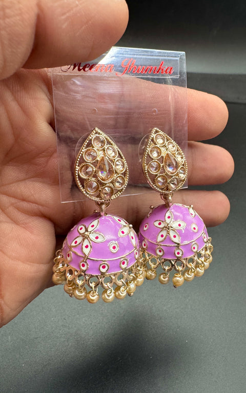 Polki Stone With Pearls Work Beautiful Meenakari Jhumka