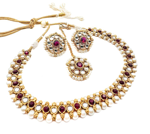 Kundan and Pearls work beautiful necklace set with Jhumka & Tikka