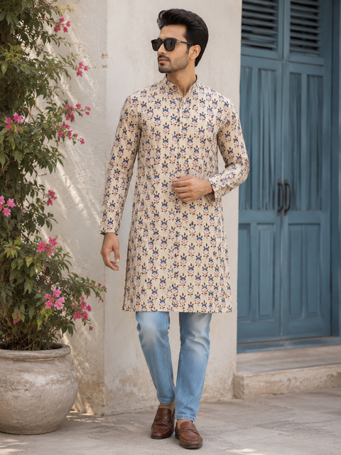 Pure cotton based Men’s Printed kurti (sizes mentioned in inches ,not according to the label on Kurti)size 44kurti- Length 40 inches and size 46-length 42 inches ) Kurti only. Pants not included.