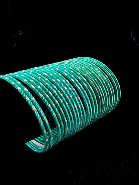 Golden Shimmer dotted metal bangles 2 dozen in 1 Set