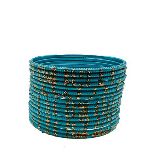 Turquoise color kids plain Metal bangles (2 dozen in one pack)