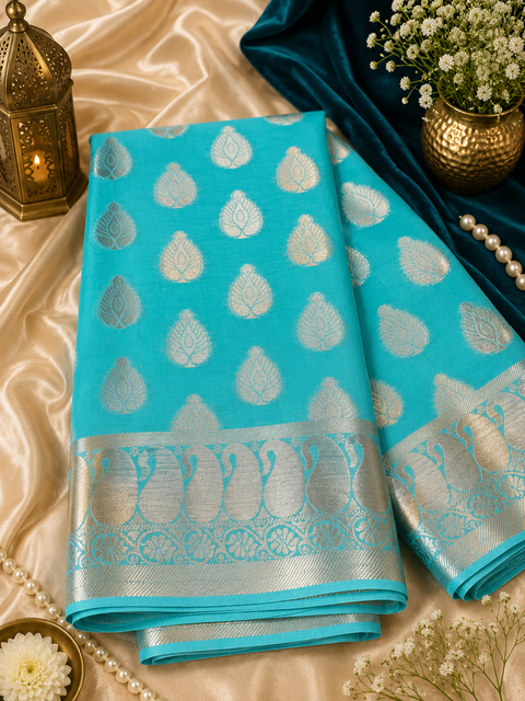 Very Soft Pure georgette chiffon based Beautiful zari work Banarasi look Saree(Blouse Shown Is For Reference Only. The Blouse Piece Is Included With The Saree As Unstitched Fabric)(slight variation in color and design is possible )