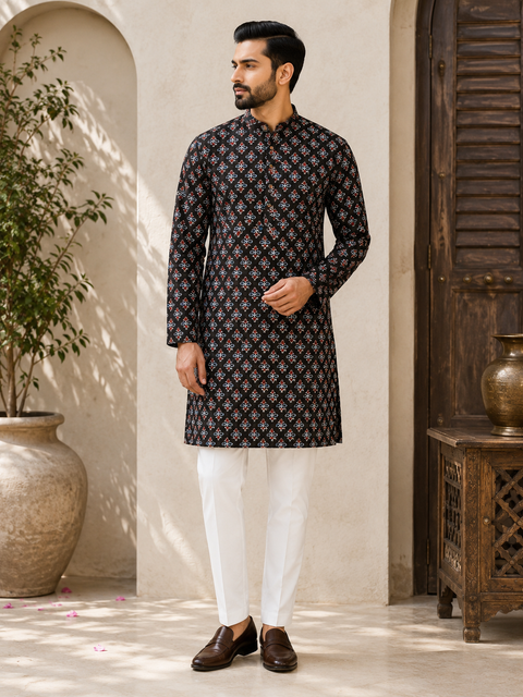 Pure cotton based Men’s Printed kurti (sizes mentioned in inches ,not according to the label on Kurti)size 44 kurti- Length 40 inches and size 46-length 42 inches ) Kurti only. Pants not included.