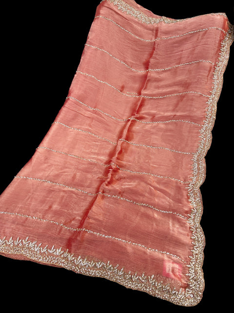 Jimmy Choo base fabric With Beautiful handwork all over on Saree and border