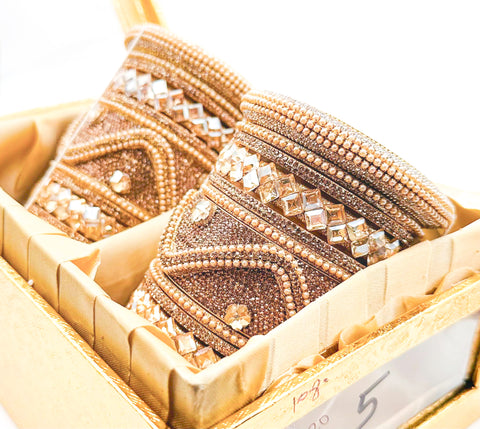 Beautiful golden stones with pearls beaded and Crystal stone Designer Bridal Churra (Video clip attached )