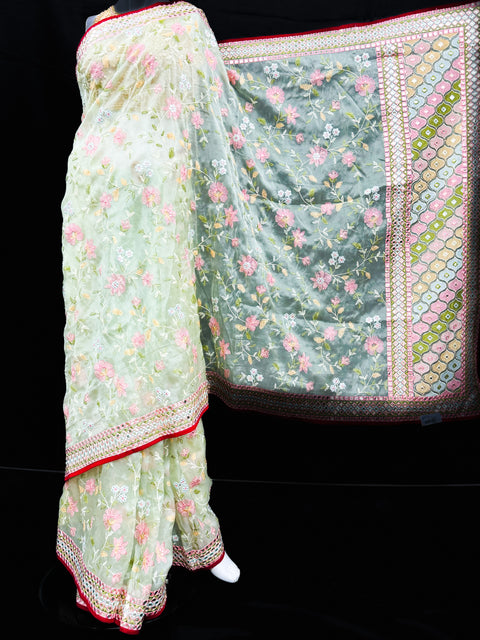 (Video clip attached )soft netting  based embroidery work jaal all over with Gotta patti multicolored work beautiful Saree