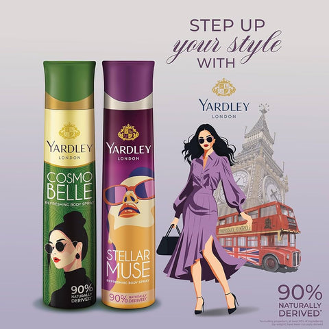 Yardley London Cosmo Belle Refreshing Body Spray for Women, 150ml | Deodrant body spray for Daily use | 90% Naturally derived