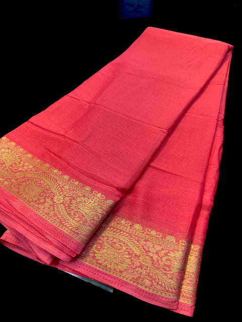 Very very soft pure chiffon georgette Beautiful zari border plain Saree
