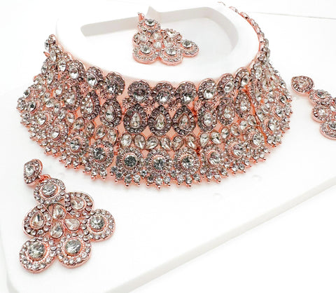 Rosegold & Silver Jerkan Stone Beautiful Necklace Set