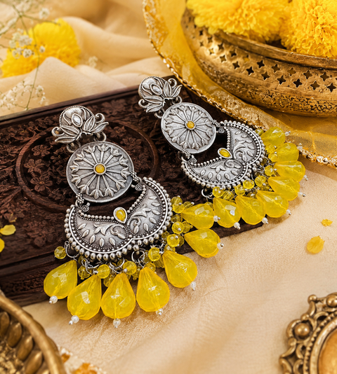 Beautiful oxidised earrings with colourful pearls ( slight variations in color and design is possible)
